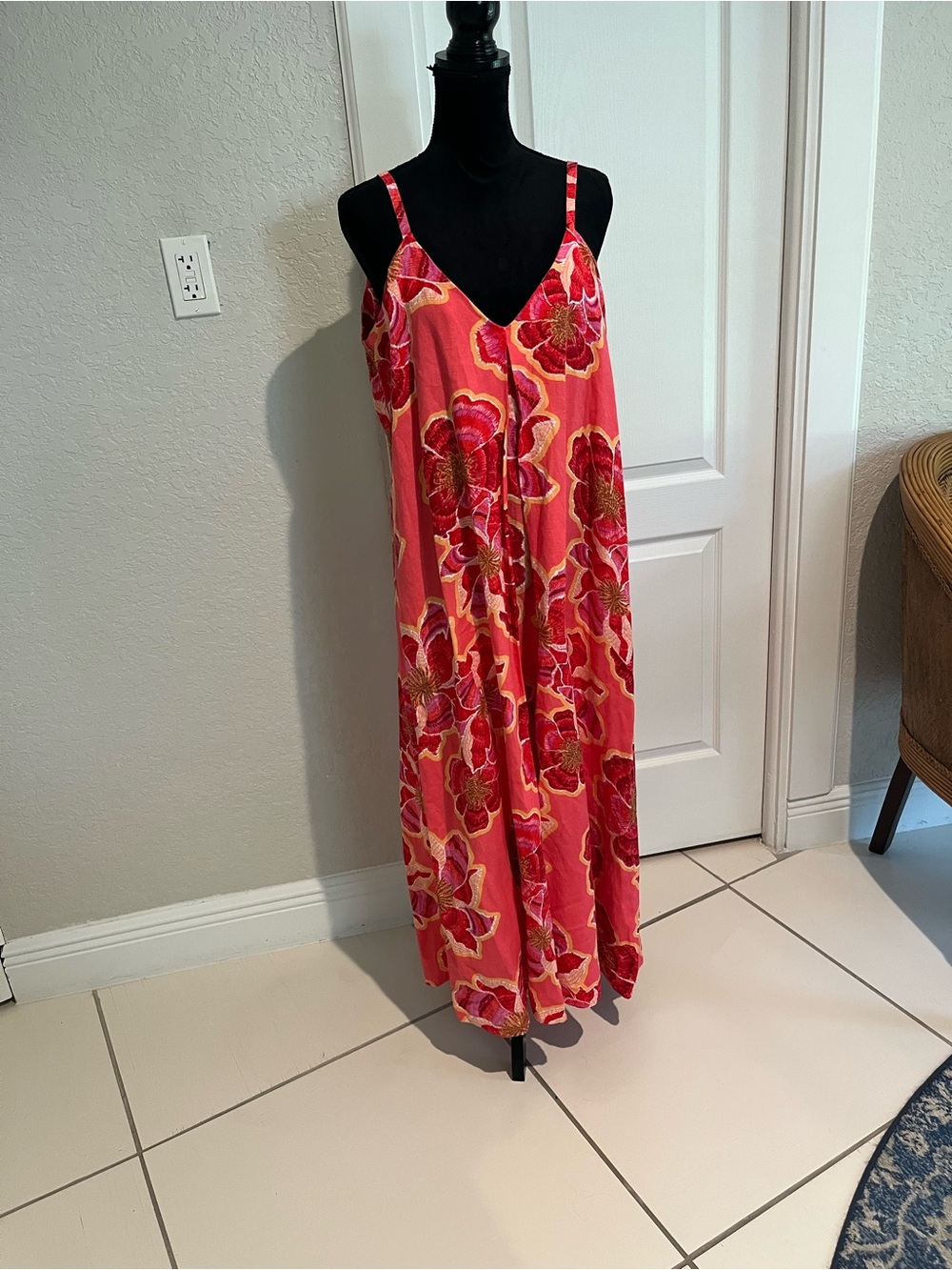 LOFT Coral Pink Floral Slip Dress